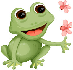 smile green frog cartoon