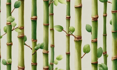 Bamboo stalks grow evenly spaced, displaying vibrant green hues and lush leaves, showcasing a tranquil natural aesthetic perfect for relaxation and inspiration