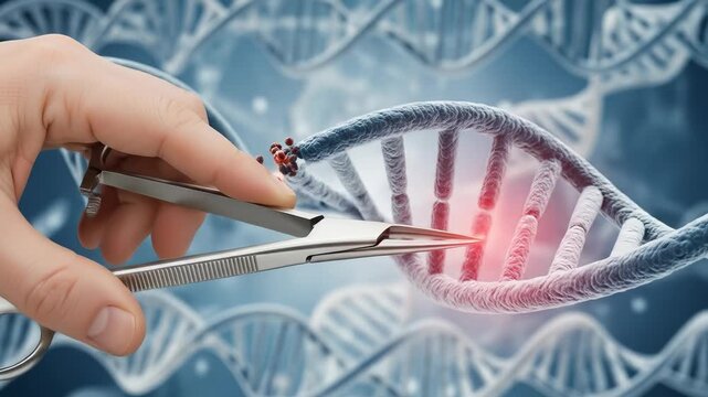 DNA Editing: CRISPR Scissors Cutting Damaged Genetic Code - Gene Therapy & Biotechnology Animation