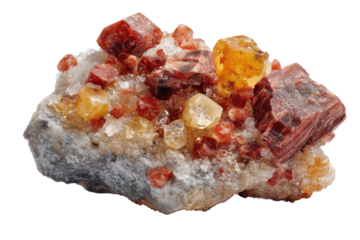 Discovering vibrant crystals nature mineral collection close-up. Isolated on transparent background, png.