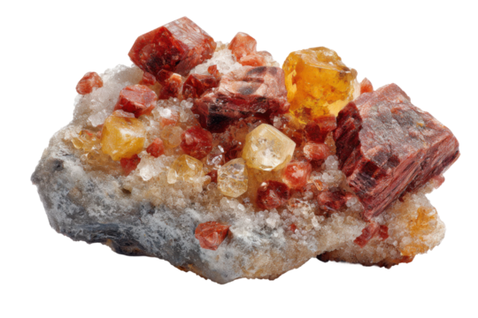 Discovering vibrant crystals nature mineral collection close-up. Isolated on transparent background, png.