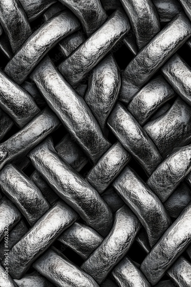 Poster intricate three-dimensional chainmail pattern in metallic finish