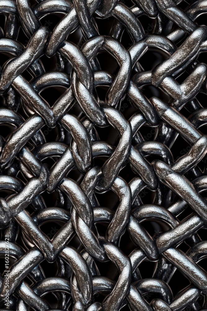 Poster intricate three dimensional chainmail pattern with metallic finishes