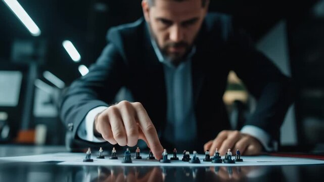 A 46HR manager uses desk figurines to creatively illustrate recruitment planning, with each representing a specific company role.