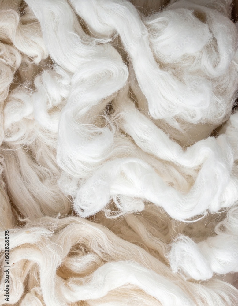 Poster close up of soft white wool fibers abstract texture and background