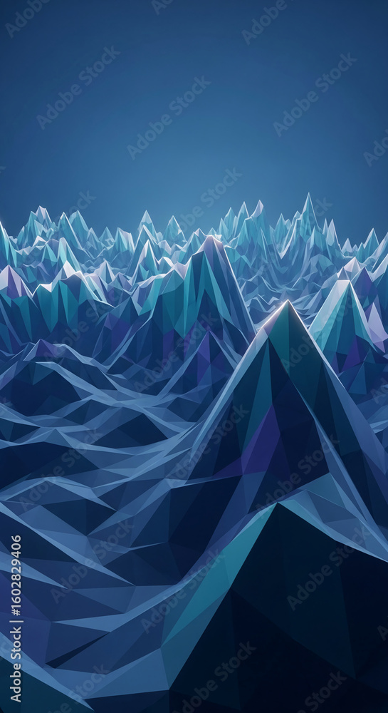 Aufkleber abstract low-poly mountain range in shades of blue, creating a serene and modern aesthetic, ideal fo