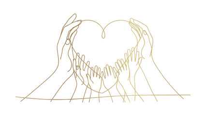 Fototapeta premium Heart and Hands Unity Line Drawing – Love and Community Support
