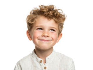 Joyful child smiling studio portrait photography. Isolated on transparent background, png.