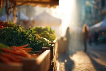 Fresh produce displayed at a market stall in the morning light.