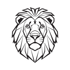 Geometric lion head illustration, abstract polygonal vector art on white background, black and white lines, strong design element, emblem concept.