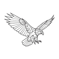 Geometric line art vector illustration of a soaring eagle on a white background, perfect for design elements.