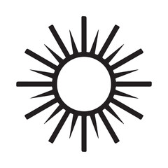 Minimalist black and white sun symbol illustration with radial rays, a clean and iconic design element.