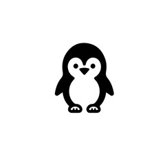 Obraz premium Two adorable penguins holding hands with a heart above them in black and white