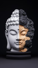 A Buddha head with half the face carved in black and white jade