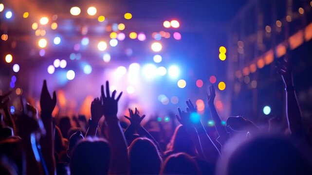 Espect&aacute;culo Nocturno con Luces y Multitud en Concierto al Aire Libre