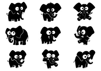 Obraz premium Playful elephant silhouette illustration with big eyes and cheerful expression