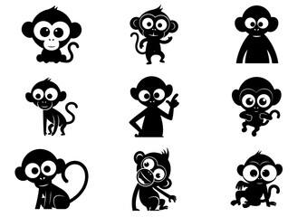 Obraz premium Cute monkey silhouette illustration with big eyes and playful expression