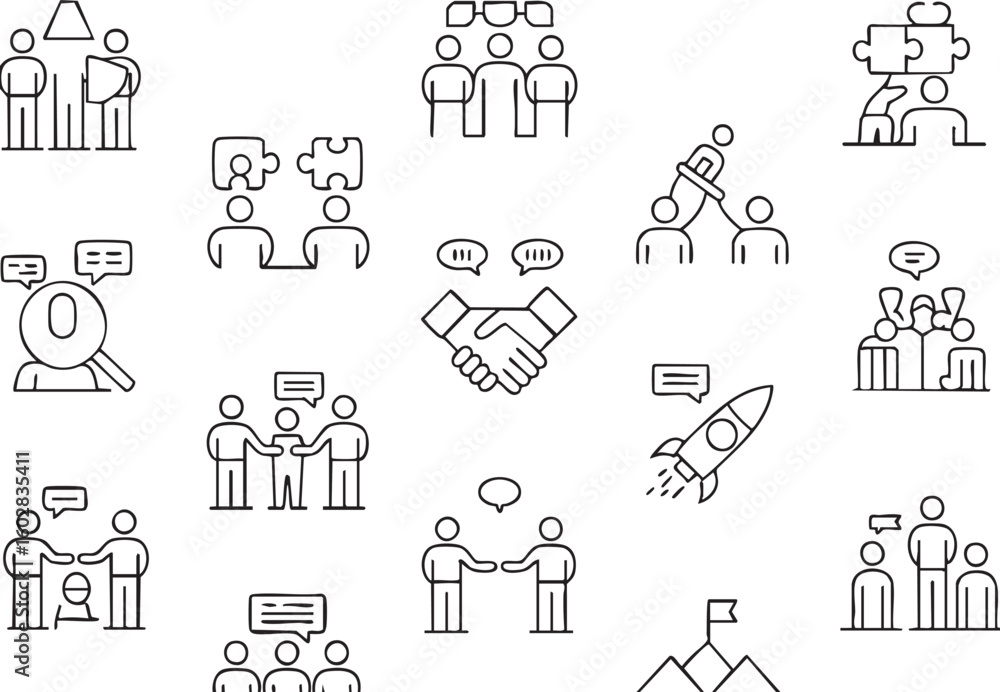 Poster seamless pattern of business and teamwork icons collaboration partnership communication and success 