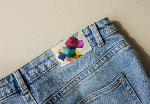 PSD mockup of leather jacron denim label 