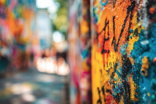 Vibrant urban wall art with colorful graffiti.