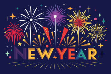 Celebrate exciting New Year's Eve with vibrant fireworks lighting up the night sky creating a festive and joyous atmosphere for unforgettable year-end festivities and brand promotions