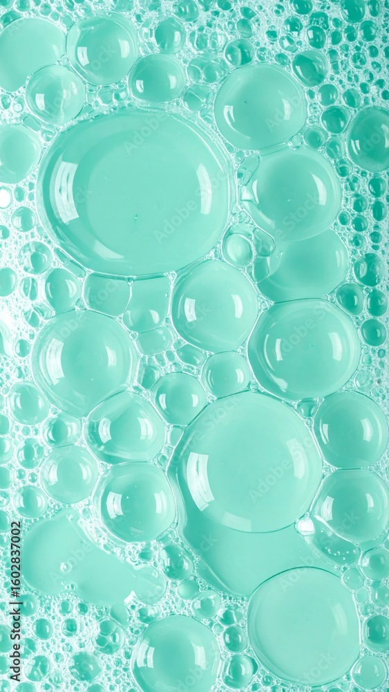 Poster abstract turquoise bubbles texture backdrop with round shapes and reflections