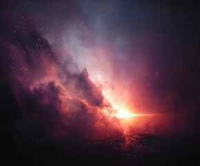 the image depicts a celestial scene, resembling a nebula or cosmic event. hues of pink, purple, and orange blend together, creating a radiant, almost ethereal effect