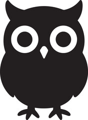 Adorable cute owl in flat black pose for animal themed silhouette vector and illustration decoration design
