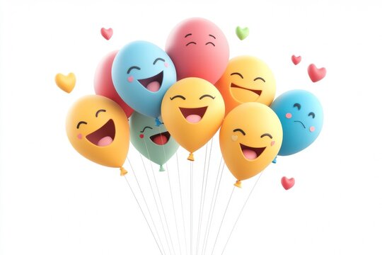 A bouquet of colorful balloons with various emojis, celebrating a birthday or special occasion with cheerfulness and joy.