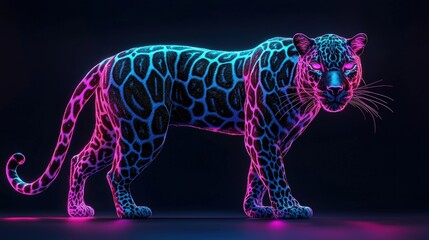 Fototapeta premium Neon jaguar in a dark background.