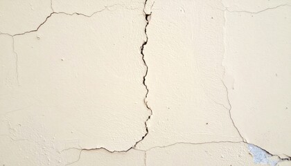 Close Up of Cracks on Beige Plaster Wall Surface with Textured Detail
