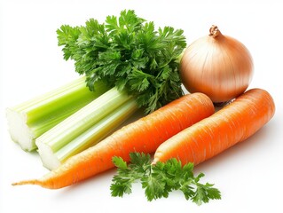 Fresh Vegetables Display with Carrot, Celery, Parsley, and Onion