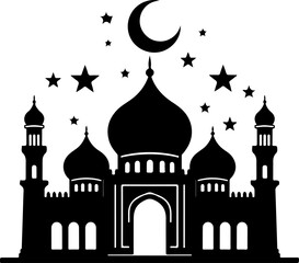 silhouette of mosque, architecture, vector, mosque, building, silhouette, city, illustration, travel, church, tower, india, design, symbol, castle, art, icon, religion, dome, temple, house, landmark, 