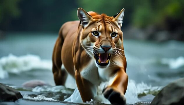 Mountain lion laughing with rumbling growls