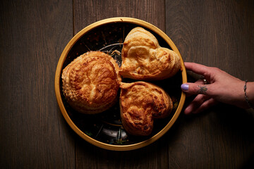 A selection of pastries arranged on a vintage plate