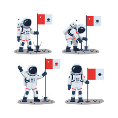 astronaut  Planting Flag Vector Art – Space and Astronomy Concept flat style