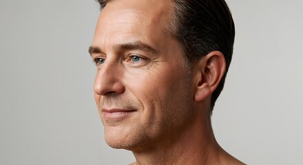Obraz premium Professional studio portrait of a young adult man in a white shirt, looking at the camera with a slight smile. Clean background, soft lighting, perfect for business or lifestyle use.