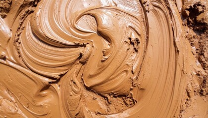 Abstract Swirls and Grooves in a Rich Brown Mud Texture with Sunlight
