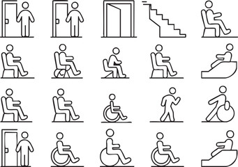 Accessibility and Mobility Icons Seamless Pattern Wheelchair Access Stairs Doors and Seating for Inclusive Design and Universal Accessibility