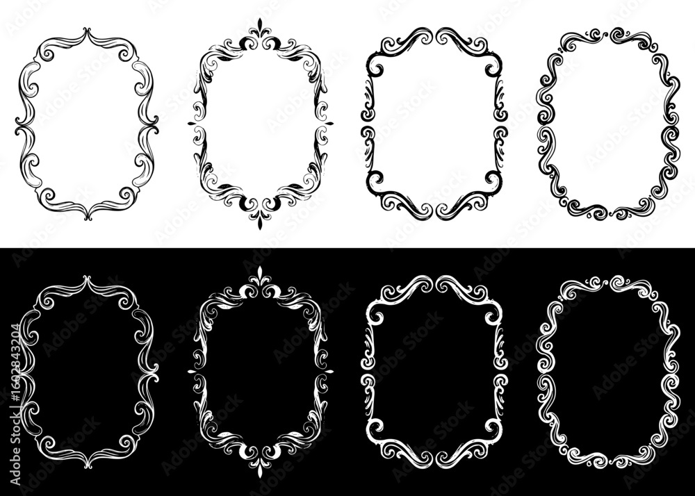Poster decorative ornamental frames, image set, isolated vector image in two design variants - on transpare
