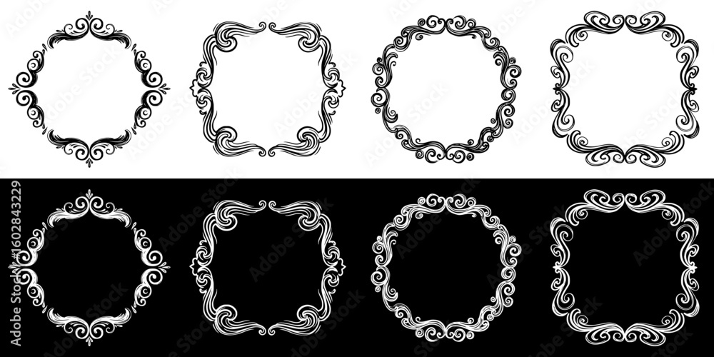 Poster decorative chalk drawing frames, isolated vector image set in two design variants - on transparent a