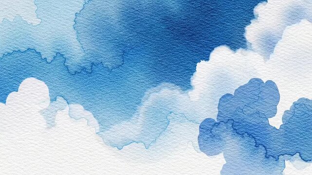 Watercolor Sky Background Animation of Blue and White Clouds Shifting Slowly Creating A Relaxing