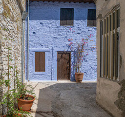 Narrow streets and stone houses views in Pano Lefkara traditional, colorful, and picturesque mountainous village, Larnaka region, Cyprus