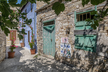 Narrow streets and stone houses views in Pano Lefkara traditional, colorful, and picturesque mountainous village, Larnaka region, Cyprus