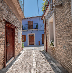 Narrow streets and stone houses views in Pano Lefkara traditional, colorful, and picturesque mountainous village, Larnaka region, Cyprus