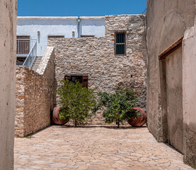 Narrow streets and stone houses views in Pano Lefkara traditional, colorful, and picturesque mountainous village, Larnaka region, Cyprus