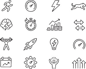 Line Art Icon Set Representing Business Success Productivity Innovation and Personal Development on a Clean White Background