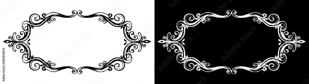 Poster vintage frame in chalk drawing style, isolated vector image in two design variants - on transparent 