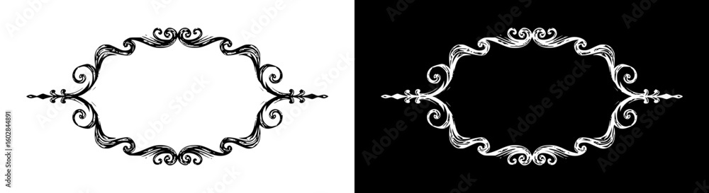 Poster elegant frame, isolated vector image in two design variants - on transparent and black backgrounds, 