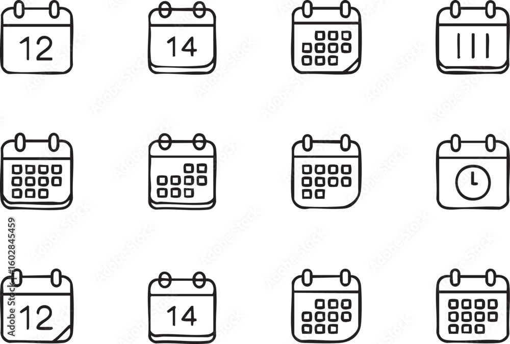 Poster black and white calendar icons representing scheduling appointments reminders and important dates fo